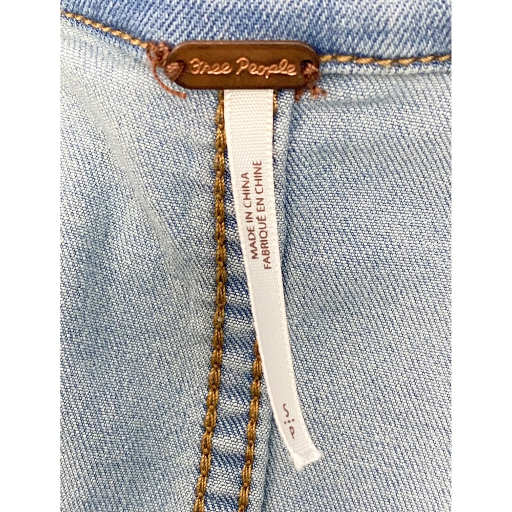 Free People Hearts Beat Fitted Flare Denim Coverall Jumpsuit in Sunbath Blue - S - Picture 9 of 10